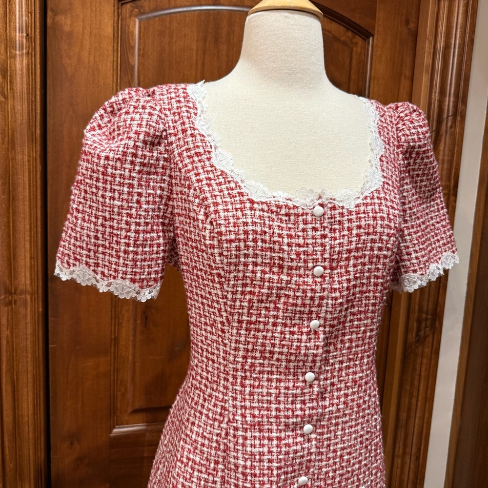 Reformation Annabella short sleeve Red and White Mini Dress - Picture 5 of 9